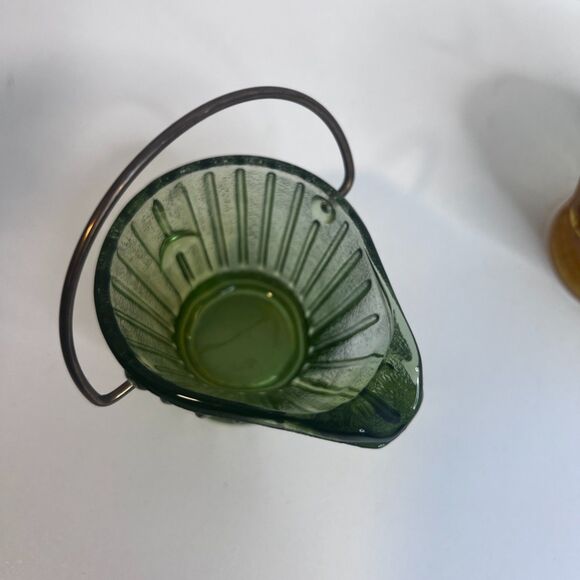 VTG Hazel Atlas Depression Glass Coal Bucket Ashtrays Scuttle 3 Green-1 Amber 2" - Picture 4 of 6